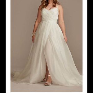 David's Bridal. Pleated Organza A line wedding dress.